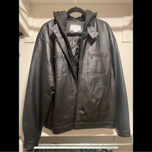 Vintage Genuine Leather Hooded Jacket